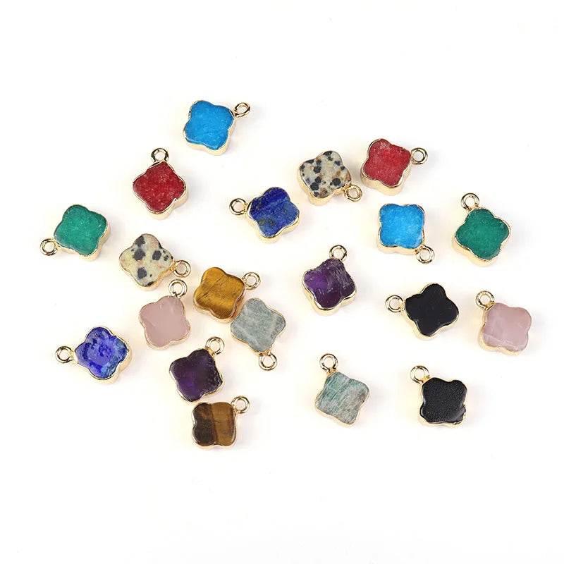 Natural Four Leaves Clover Shaped Crystals Pendant 4 Leaf Clover Stone Gemstone Pendants for NECKLACES Jewelry Making