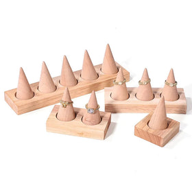 Multiple Sizes 1 2 3 5 Slots Natural Wood Conical Finger Jewelry Rings Measure Display Props Stand