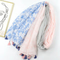 Ethnic Style Leaf Tassels Cotton Polyester Voile Head Scarf Shawl Women's Soft Long Flowers Shawl Voile Scarf With Fringe