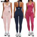 Women's Nylon Spandex Form-Fitting Open-Back Tank Top and High-Waisted Pants Set for Casual Sports Outdoor Fitness