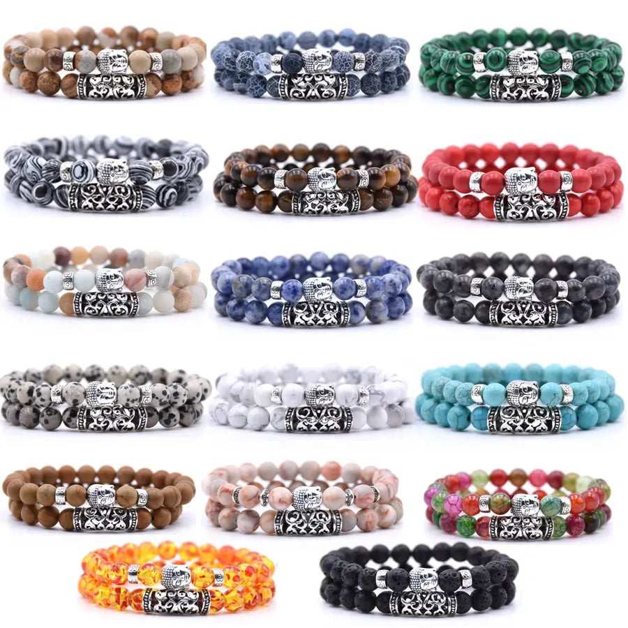 Handmade Volcanic Stone Rosary Bracelet with Buddha Head and Tiger Eye Stone Combination Wholesale for Men and Women