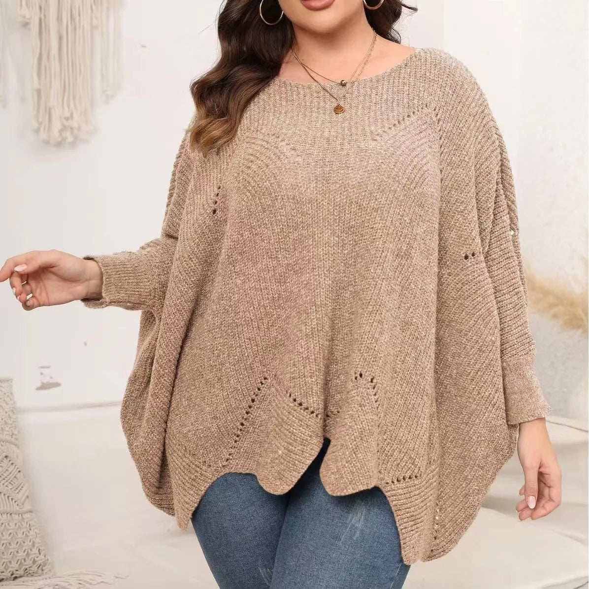 Women's Casual Long Sleeve Oversize Crew Neck Sweater Custom Color Plus Size Knit Tops for Winter Wholesale