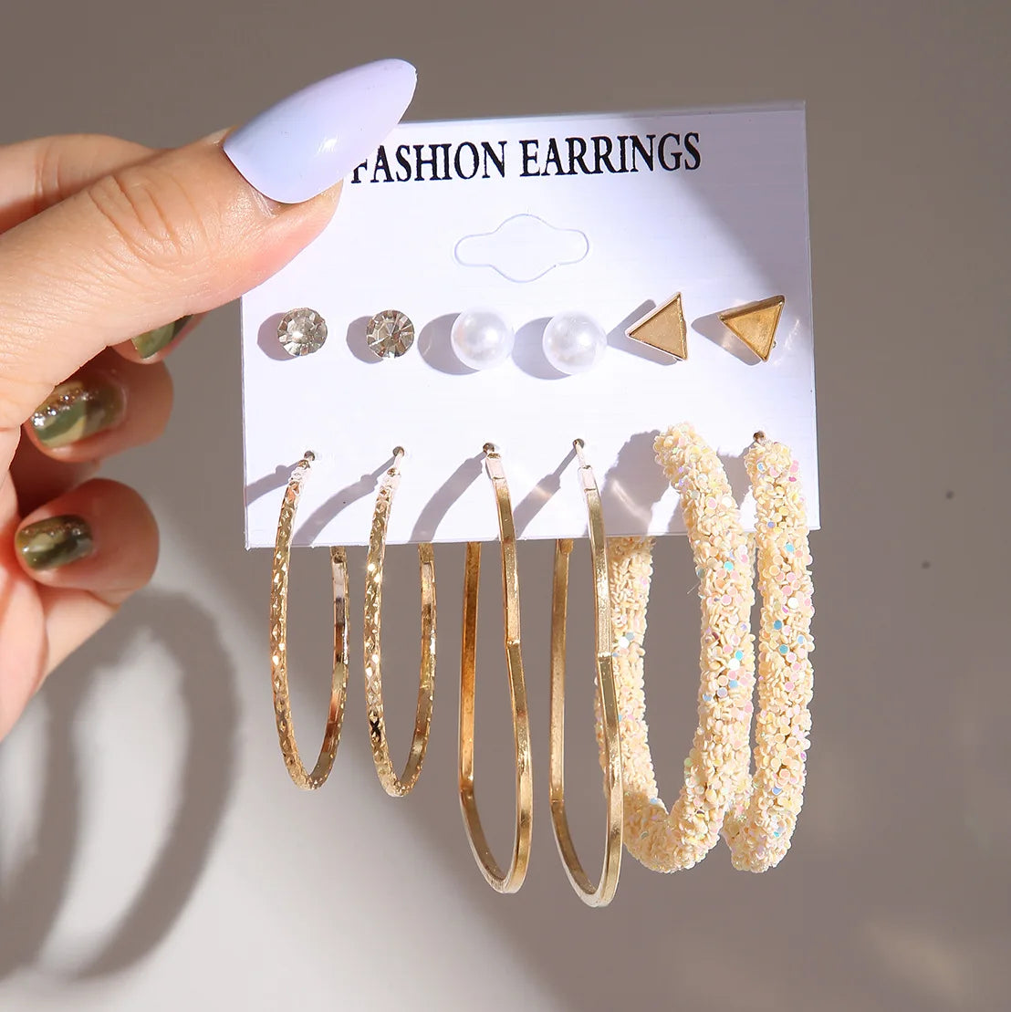 European and American Geometric Stud Earrings 6 Pairs /SET Women's Gold Big Hoop Earrings Exaggerated Earrings Set Wholesale