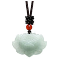 Natural Burmese Jadeite Embellish Lotus Flower Pendant Necklace with Rope Lucky Fashion Jewelry