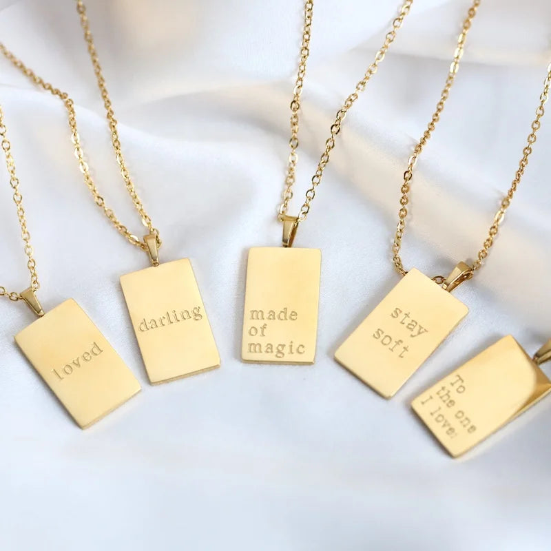 MICCI Custom Engraved Pendant Necklace Stainless Steel Jewelry 18K PVD Gold Plated Engraved Letter Pendant Necklace