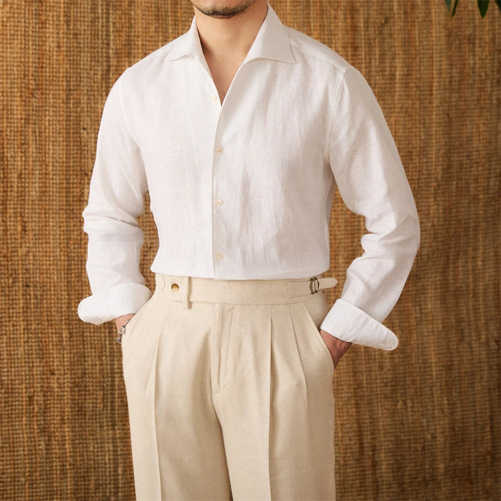 Vintage Linen Men's Casual Shirt Solid Color Long Sleeve Sizes M/L/XL/2XL/3XL Anti-Wrinkle and Soft Comfortable Breathable