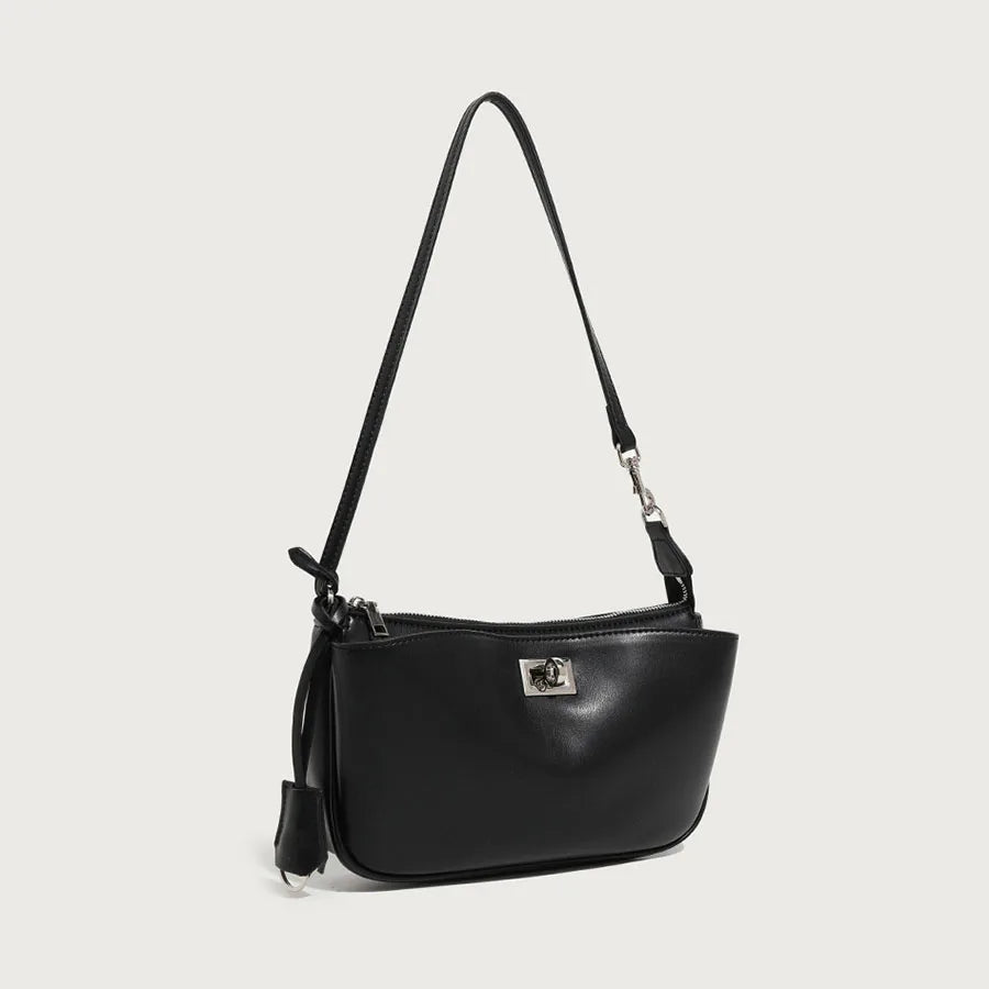Quality 2025 Fashionable Lock Crossbody Purse Handbags Ladies PU Leather Classic Black Shoulder Bag Women with Zipper Closure