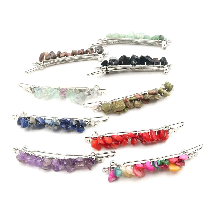 Natural Amethyst Healing Stone Mineral Quartz Gemstones Jewelry Raw Gravel Crystal Hair Clip