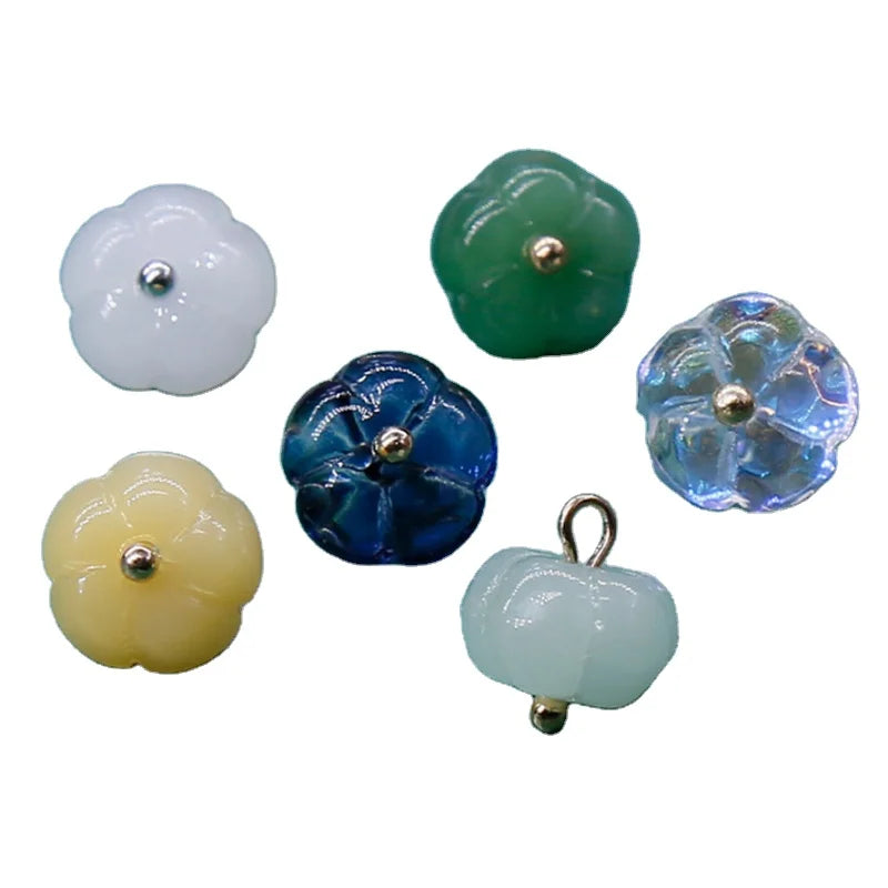 Cheap Price Alloy Glass Pearls Buttons for Shirt Dress Decoration Hand-stitched Lotus Flower Pumpkin Shape Garment Button