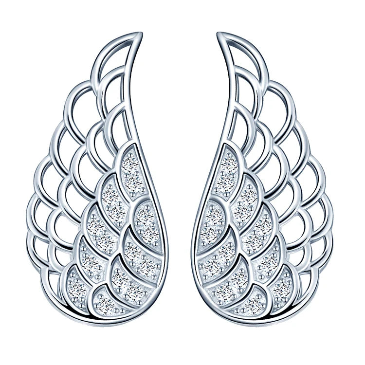 Fashion Angel Wings Stud Earrings 925 Sterling Silver Earring for Women