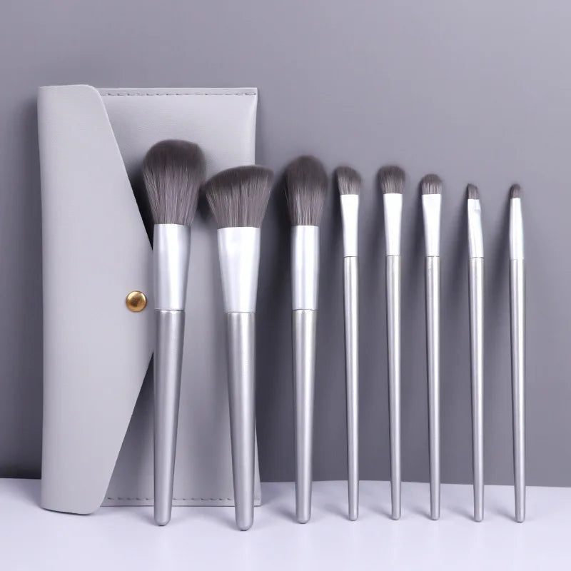 8-Piece Makeup Brush Set Soft Wood Handle Includes Fan Brush Eyeliner Concealer Brushes for Face Makeup-Beginner's Complete Set