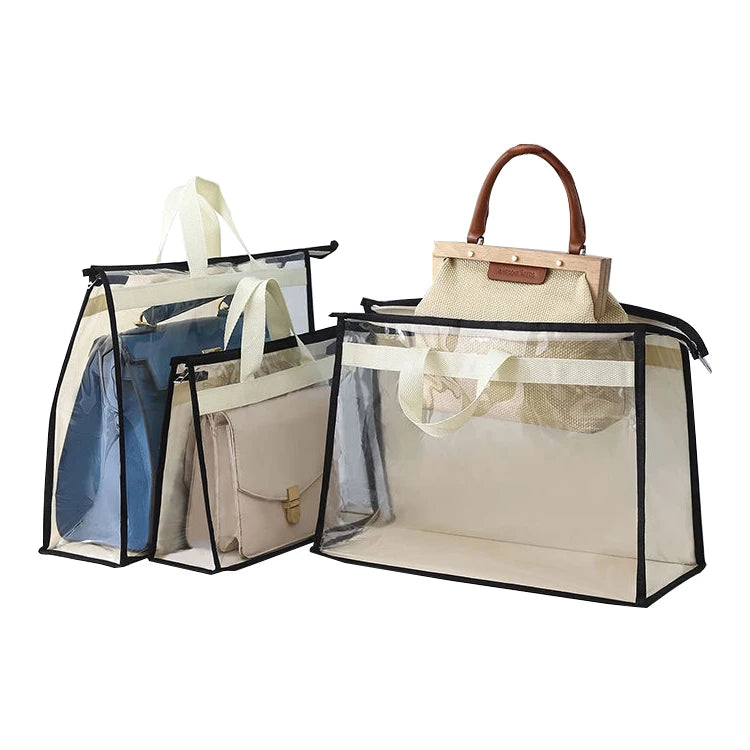 Large Non Woven Fabric Pvc Transparent Waterproof Handing Handbags  Purse Dust Proof   Cover  Storage Bag