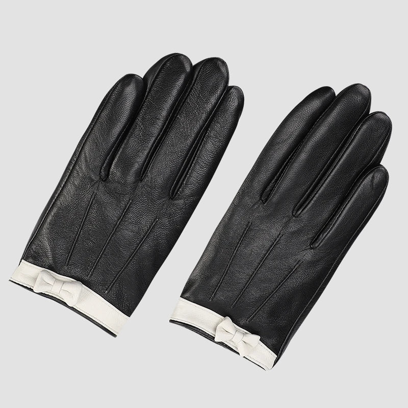 Cute Genuine Sheepskin Leather Touch Screen Ladies Hand Gloves