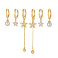 New Design Flower Pearl Fringe Hoop Earrings Set Fashion Zircon Petal Pendant Ear Buckle Set 18K Gold Plated Brass for Women