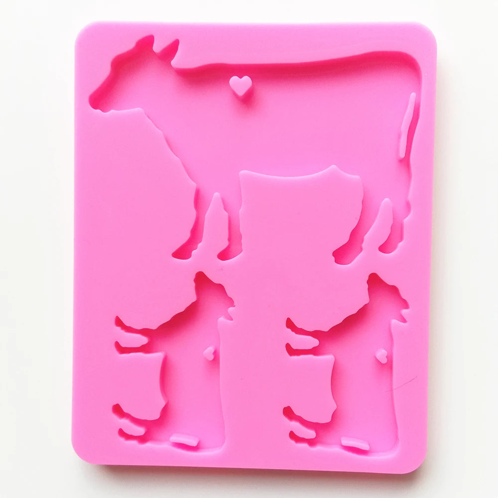 C-0123 animals family shiny keychains mould silicone Shiny mama baby cow family silicone keychain mold