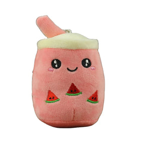 12cm Cute Claw Machine Toy Plush Bubble Tea Cup Boba Keychain Plush Fruit Watermelon Avocado Grape Milk Tea Stuffed Boba Keyring