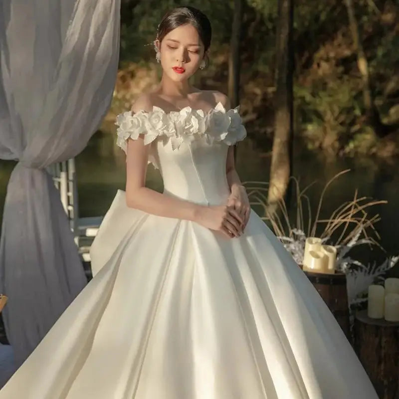 AL1090 Satin 2022 New White Ball Gown Wedding Dress for Women Super Fairy Luxury Large Tail Lace Main for Bride Sen Wedding