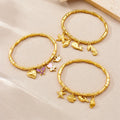 Marine Style Tarnish Free Stainless Steel 18k Pvd Gold Plated Multi Charm Bangle Fish Shell Seahorses Starfish Charm Bracelet