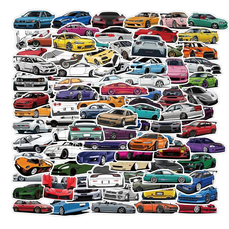 100 PCS JDM Cartoon Racing Car Stickers Vinyl Waterproof Stickers Sport Car Decals for Laptop Water Bottles Hydroflasks Guitar