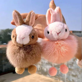 Factory Wholesale Real Fox Fur Ball Pendant Key Chain Cute Bunny Doll Plush Accessories Car KeyRing Pompom Rabbit Keychain