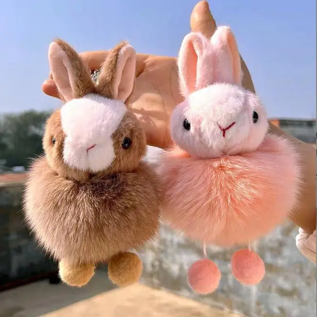 Factory Wholesale Real Fox Fur Ball Pendant Key Chain Cute Bunny Doll Plush Accessories Car KeyRing Pompom Rabbit Keychain