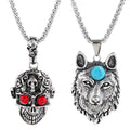 Manufacturer Direct Sale Men's Stainless Steel Wolf Skull Necklace Punk Rock Style with Rope Chain Personalized Accessories