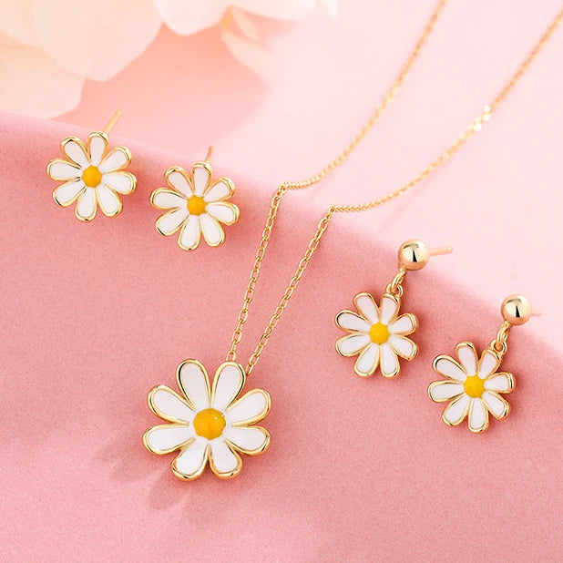 Engagement Necklace Earring S925 Silver Zircon Trendy Wedding Anniversary Gift Jewelry Set with Yellow Gold Plating