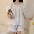 New Women Pajamas Set Simple Pure Color Leisure Nightwear Short Sleeves Sleepwear Pajamas