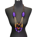Ethnic Summer Bohemian Statement Multi Layer Pendant Necklace Geometric Wood Beads Coconut Shell Handmade Long Necklace Women
