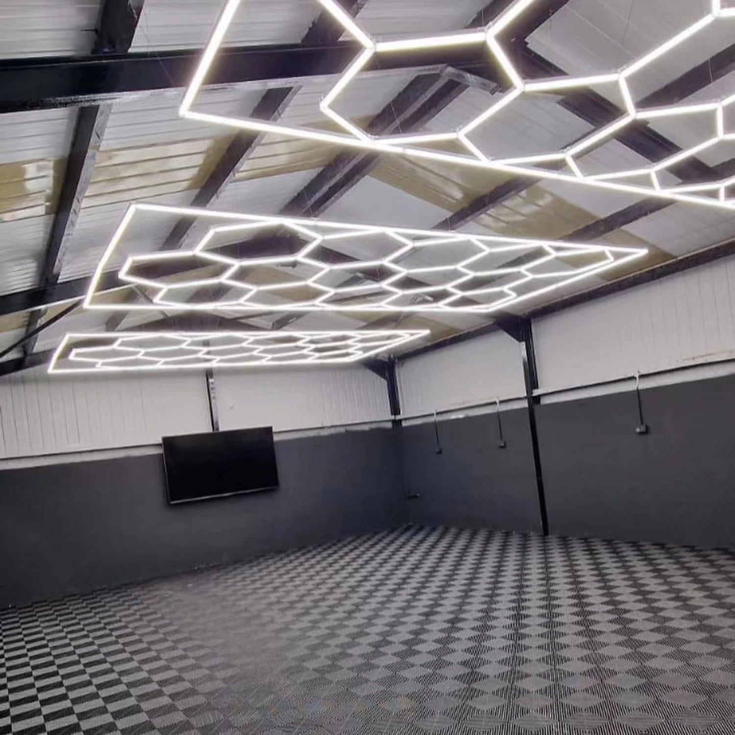 Custom Designed Car Hexagon LED Light Garage Lighting for Car Workshop Hexagon Modular Ceiling Garage Light