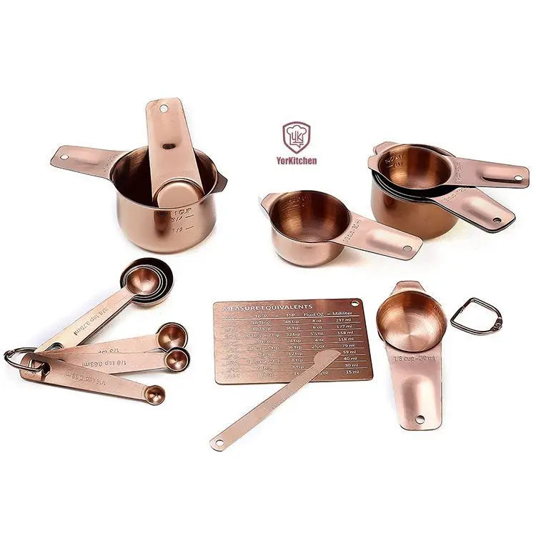 Stackable Magnetic Measuring Cups Spoons Set Stainless Steel and Gold for Easy Metal Storage Premium Measurement Chart