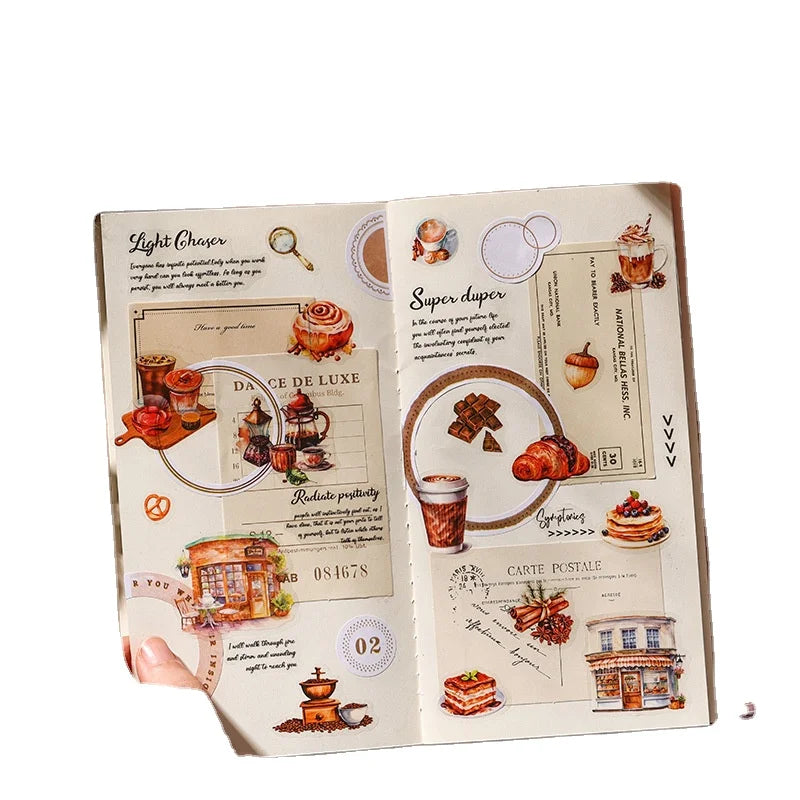 4pcs/pack Grind Mellow Gourmet Material Handbook Stickers PET Stickers Premium Sense Handbook Stickers