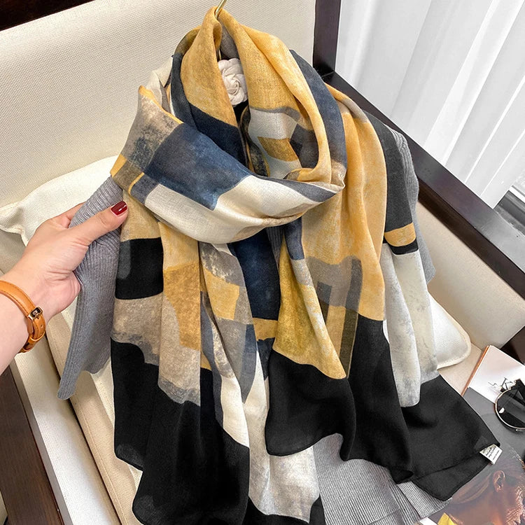 New Fashion Female Foulard Echarpe Designer Bandana  Summer Women Cotton Scarf Flower Beach Hijab Shawls and Wraps