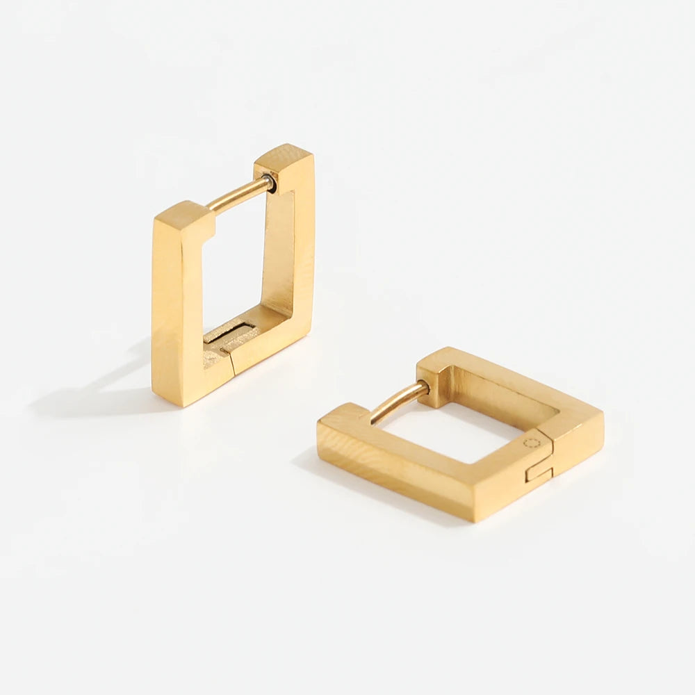 JOOLIM  High End 18K Gold Plated Geometric Square Huggie Earrings for Women Stainless Steel Earrings Wholesale