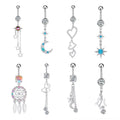 ZF Stainless Steel Belly Button Rings Cubic Zirconia Navel Piercing Jewelry Star Moon Heart Wedding Occasion for Women Girls