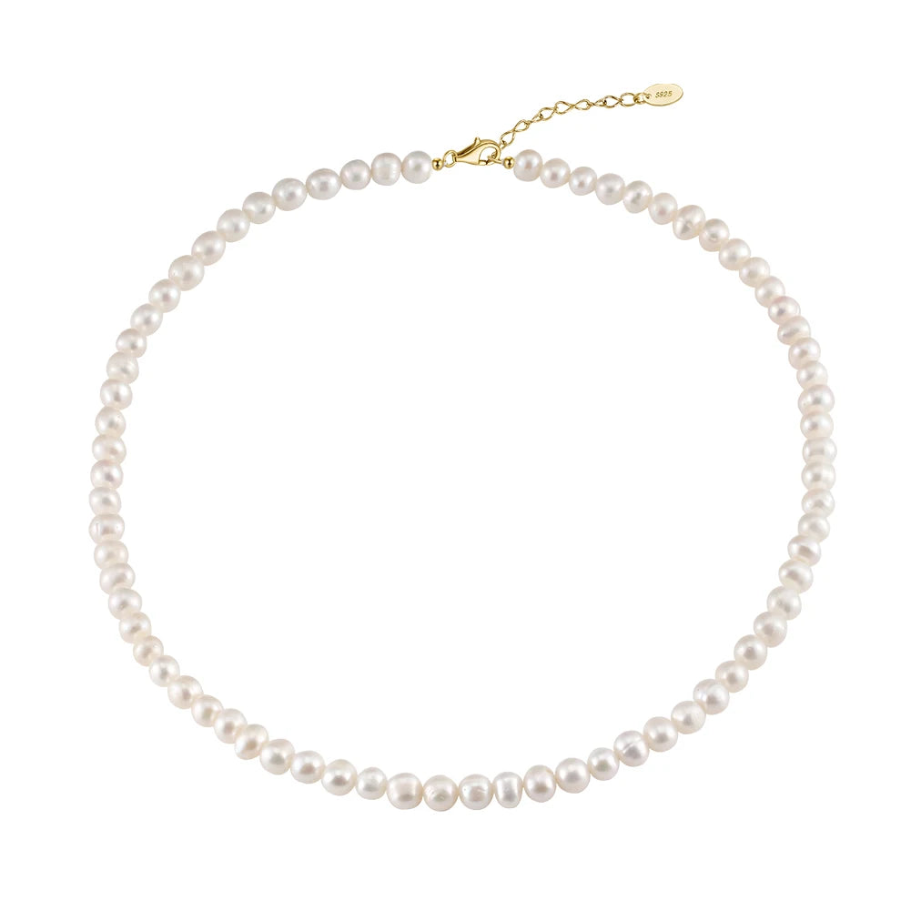 Wholesale 925 Sterling Silver 6-7MM Elegant Natural Freshwater Pearl Gold Plated Necklace Pearl Jewelry for Women