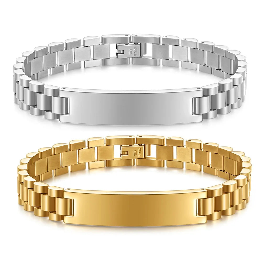 Designs Stainless Steel Curved Tags Watchband Bracelets Engrave Custom Logo Watch Strap Bracelet for Women