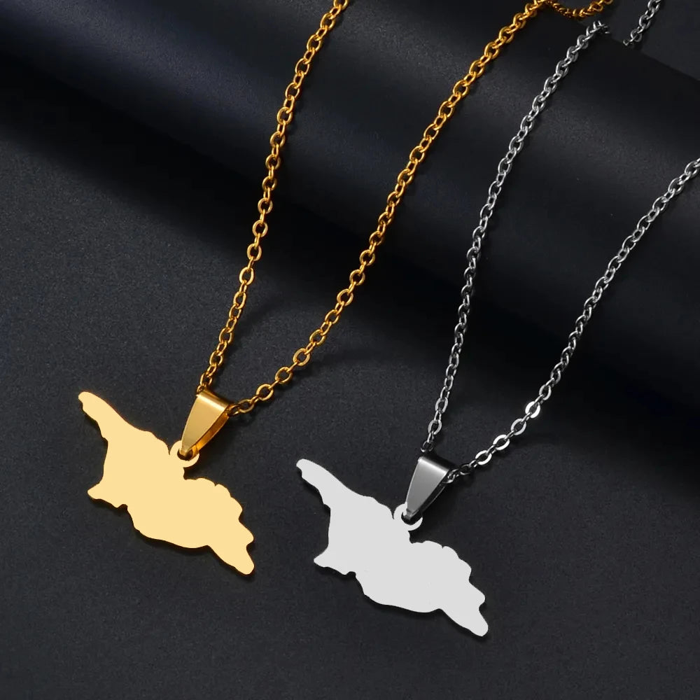 Manufacturer Stainless Steel Georgia Country Map Charm Necklace 18K Gold Plated Georgia Map Pendant Chain Necklace
