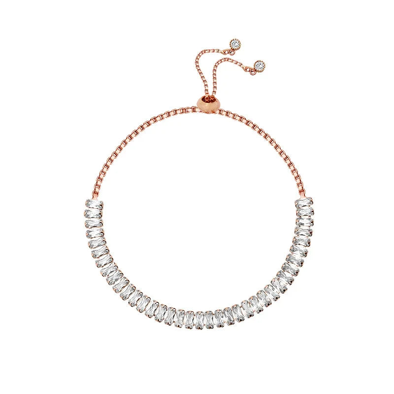Adjustable Waterproof Jewelry Chain Pink Rose Gold Iced Out Cz Cubic Zirconia Diamond Tennis Bracelet