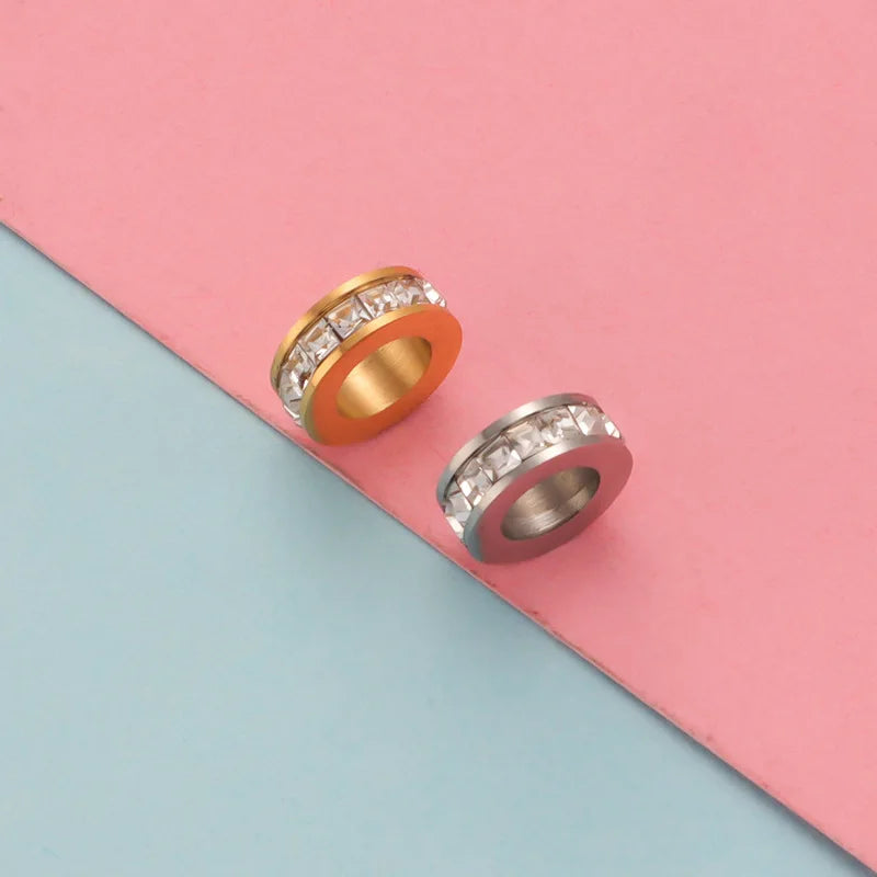 Mirror Stainless Steel Micro Zircon Large Hole Round Beads for DIY Bracelet Necklace Spacer Pendant