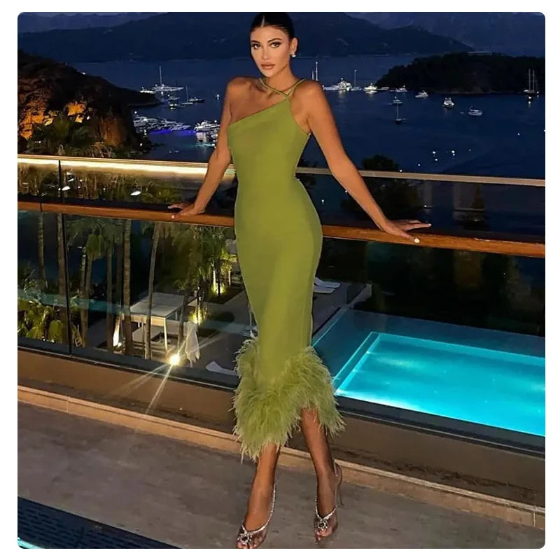 Evening Dresses Women Lady Elegant Knitted Halter Temperament Dress Women Sexy Slim-fit Maxi Dress