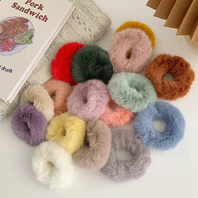 Sweet Girl Plush Ponytail Hair Ties Soft Fur Elastic Hair Bands Hair Scrunchies for Sale