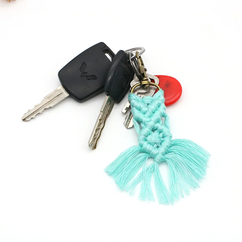 Multi Color Handmade Cotton Macrame Woven Fish Shape Keychain Tapestry Hanging Ornament DIY Jewelry for Decoration