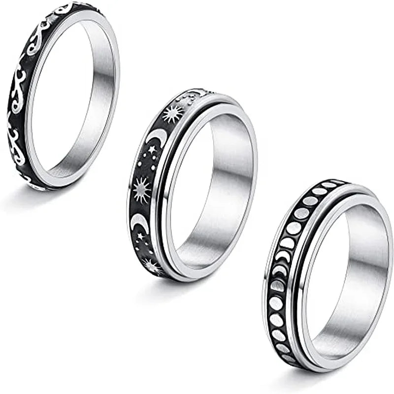 Wholesale Fashion Star Moon Titanium Steel Rotating Ring European  Fashion Stainless Steel Couple Rings for Women Men