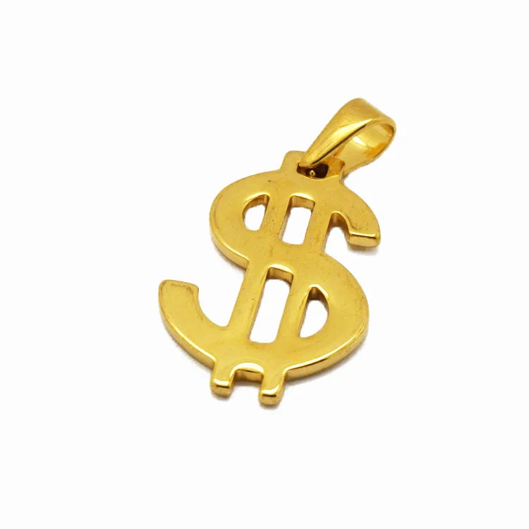 Hot Sale Smooth Dollar Pendant Stainless Steel Gold Dollar Money Symbol Pendant Necklace Men Hips Hops Jewelry