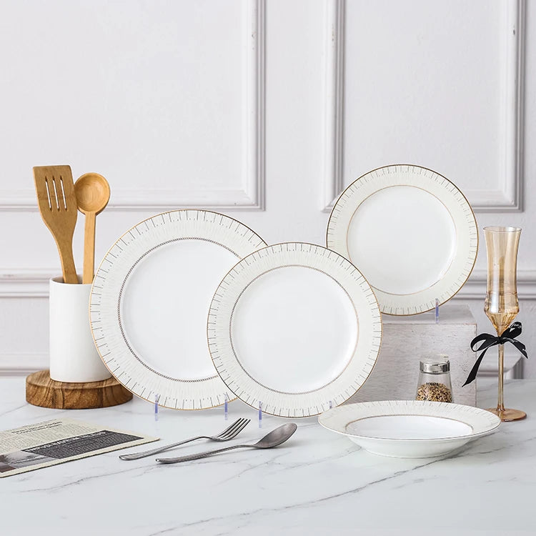 Wholesale Stocked Customized Modern Ceramic White Dinnerware Sets for Restaurant Hotel Party Use Utensils Kit Food Contact Safe