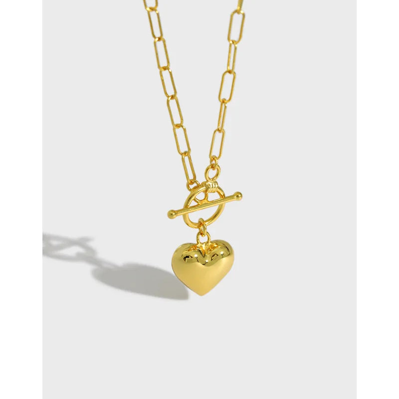Luxury 925 Sterling Silver Gold Plating Heart Pendant Necklace for Women