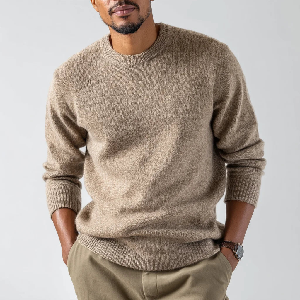 Men's Ultra-Soft Alpaca Wool Crew Neck Pullover Winter Insulating Sweater Hypoallergenic and Anti-Wrinkle Breathable