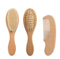 3pcs Foldable Vent Compact Baby Hair Brush Comb Set Pure Natural Wool Bristle Wooden Handle Shower Bath Brush