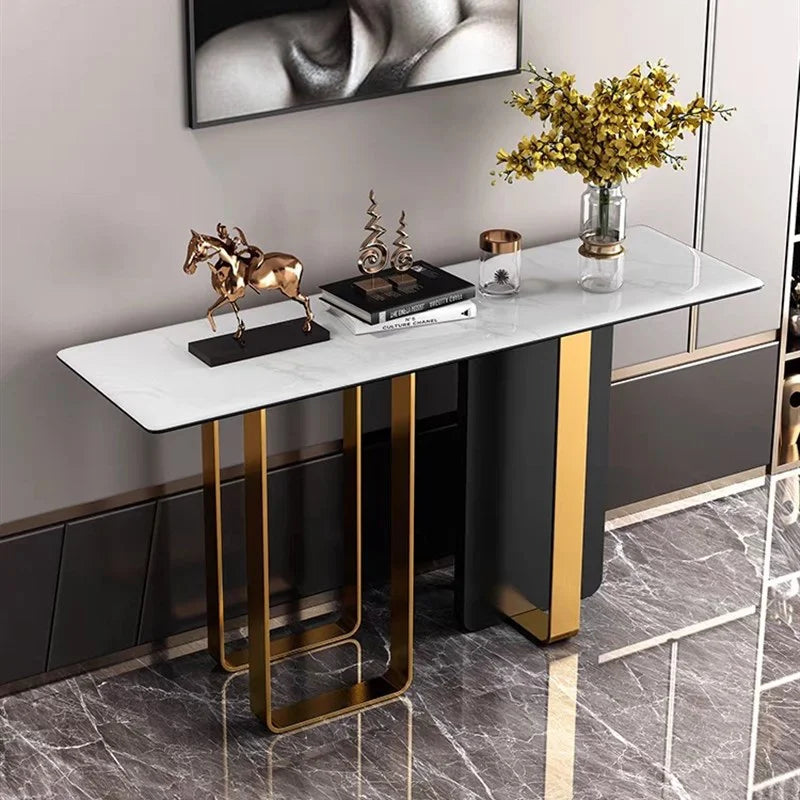 YSS Luxury Modern Console Table Stainless Steel Home Hotel Use Designer Marble Accent with Storage Feature for Living Room